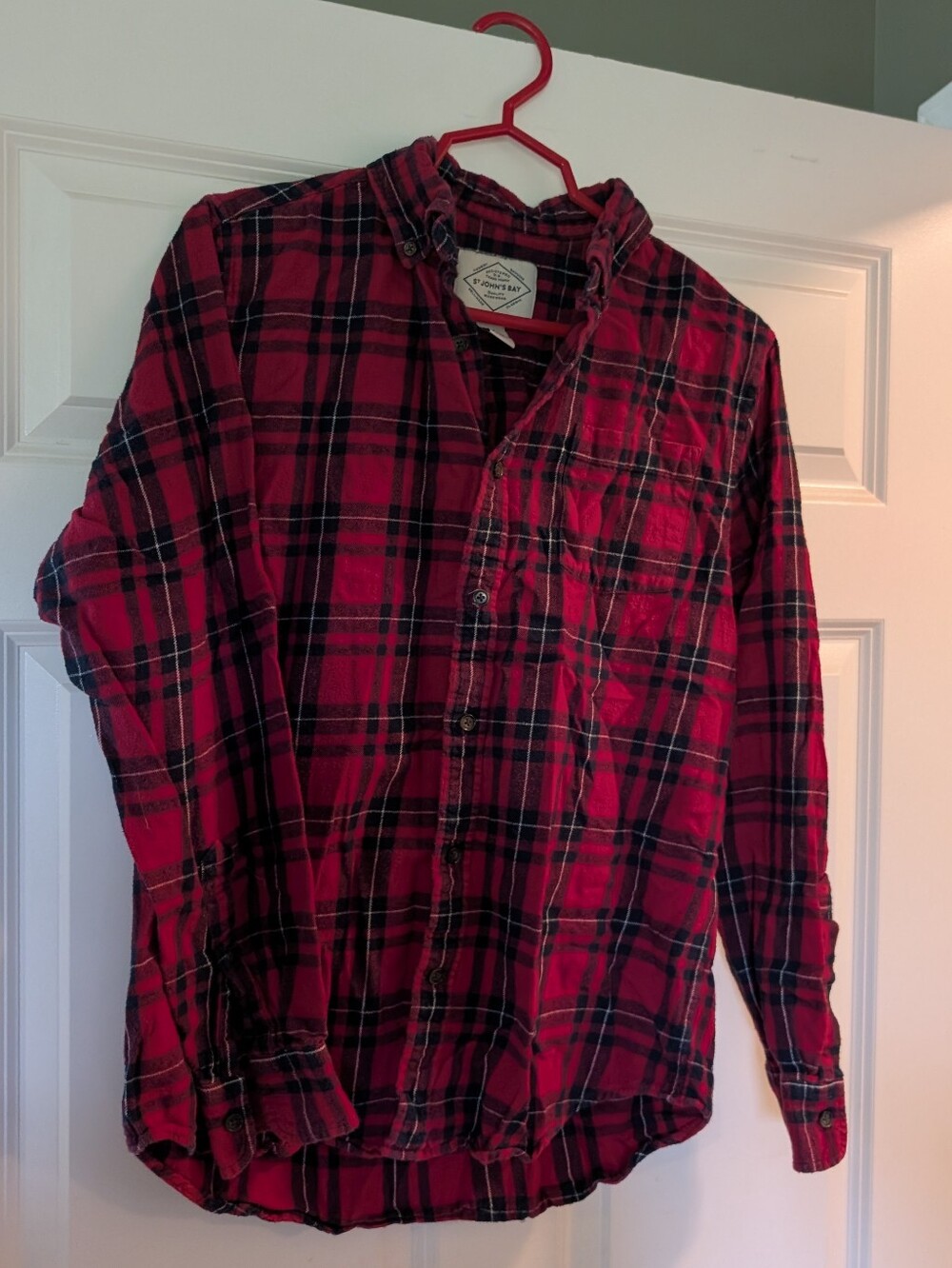 St. John's Bay Red and Black Plaid Button-Down Shirt